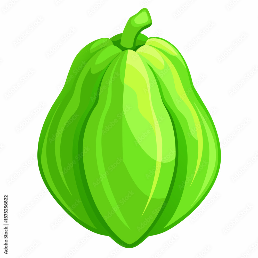 A single green fruit resting on a plain white background, highlighting its vibrant color and smooth texture. A single green fruit resting on a plain white background, highlighting its vibrant color and smooth texture.