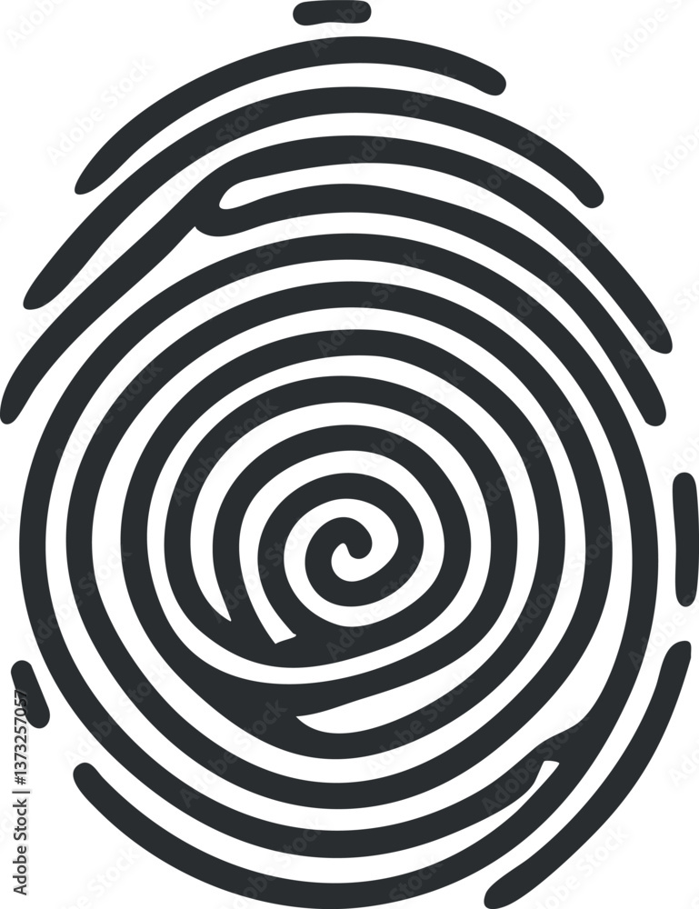 Fototapeta premium Black and white fingerprint illustration representing identity and biometric security technology.