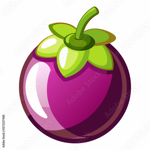 A purple plum with green leaves attached, showcasing its vibrant color and natural freshness.
