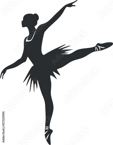 Silhouette of a graceful ballet dancer performing a leap in an elegant pose.
