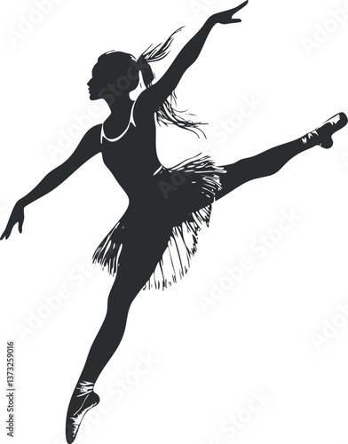 Silhouette of a ballet dancer gracefully leaping with elegant posture and flowing costume.