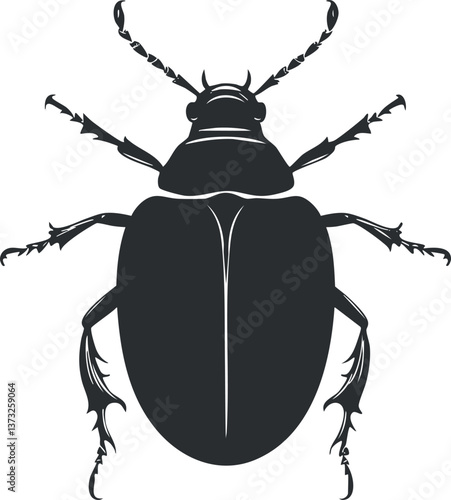 Black silhouette of a beetle vector illustration depicting insect wildlife and nature theme.