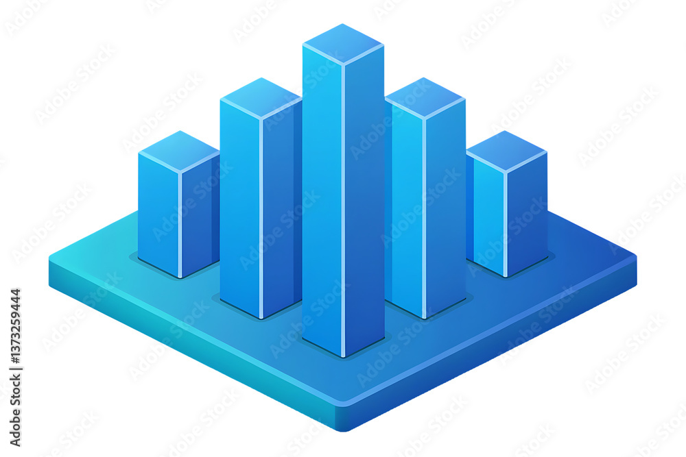 Fototapeta premium A 3D graph with vertical bars and stacked blocks, symbolizing financial growth and performance in business