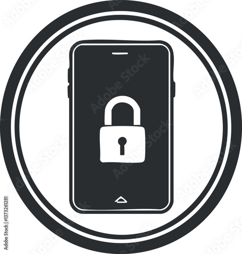 Black and white icon of a smartphone with a padlock symbol representing mobile security.