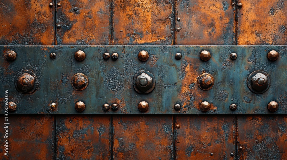 abstract geometric pattern old worn copper antique rivets on cast iron metal wall surface with with bolts 3d render ai generative abstract geometric pattern old worn copper antique rivets on cast iron metal wall surface with with bolts 3d render ai generative