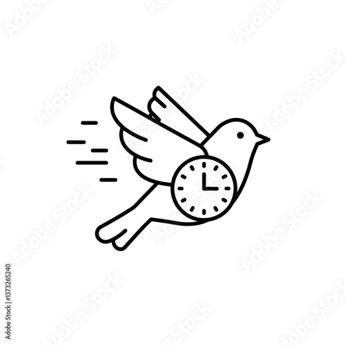 Early Bird Discount - Flying bird with clock icon in minimalist style  