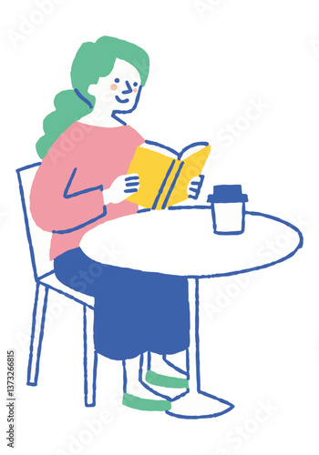 Woman reading while drinking coffee_Color