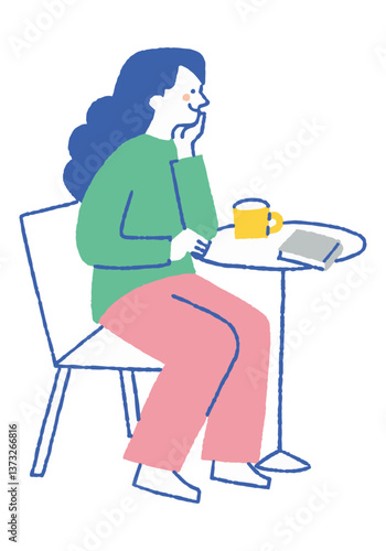 Woman thinking in a cafe_Color