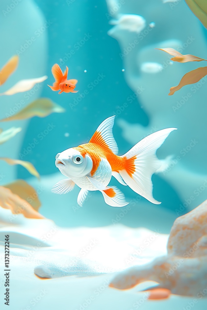 Naklejka premium Goldfish swimming in aquarium. (1)