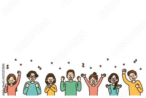 喜ぶ　お祝い　人物　複数　イラスト　背景　白背景　手書き