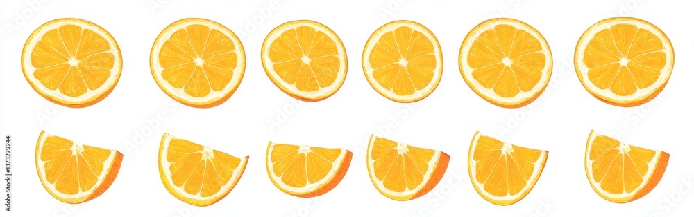 Obraz premium Bright Orange Slices on White Background