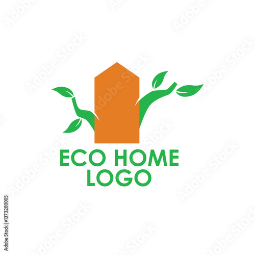 Eco-friendly home logo design.  Simple and modern design with an orange home shape surrounded by green leaves, symbolizing environmental consciousness.  Features clear typography for easy readability