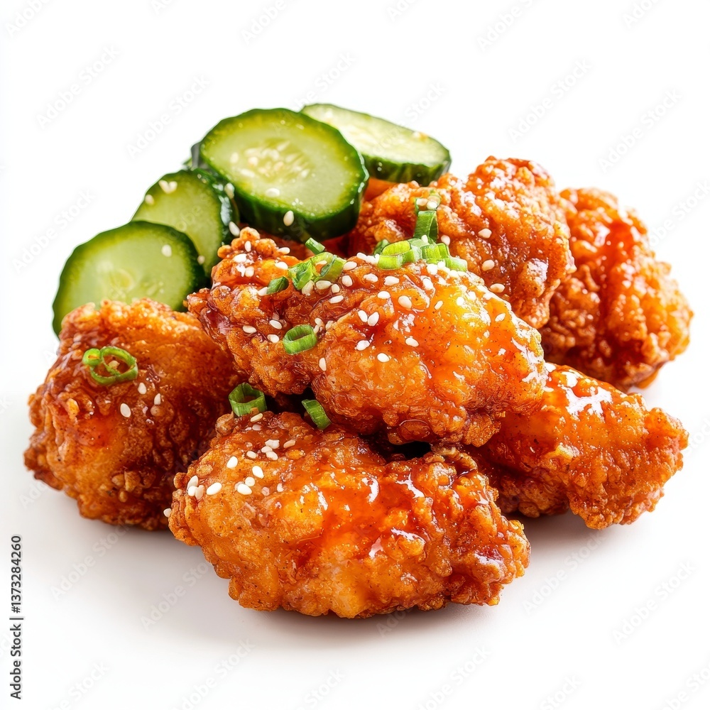 Crispy Chicken Nuggets with Sweet Glaze and Cucumber Slices Crispy Chicken Nuggets with Sweet Glaze and Cucumber Slices