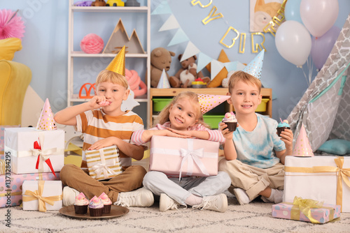 Cute little happy kids in p...