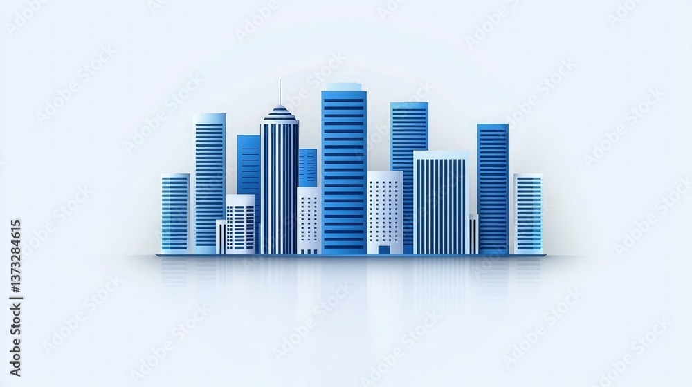 A modern city skyline illustration featuring various blue-toned buildings against a light background. A modern city skyline illustration featuring various blue-toned buildings against a light background.