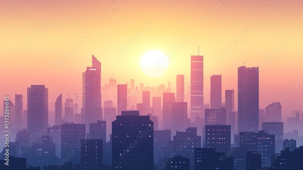 view on a huge city at dawn from a higher position from far away view on a huge city at dawn from a higher position from far away