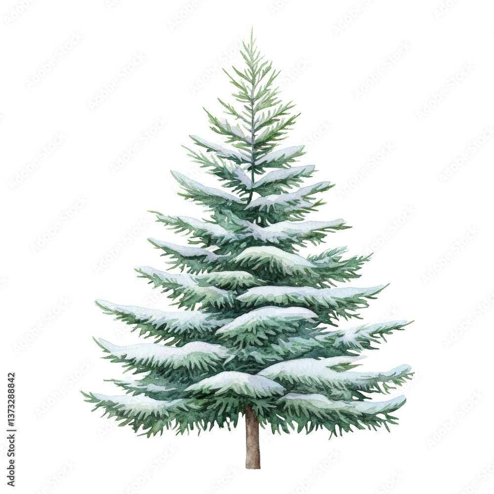 Snow-Covered Evergreen Tree in Winter Scene Snow-Covered Evergreen Tree in Winter Scene