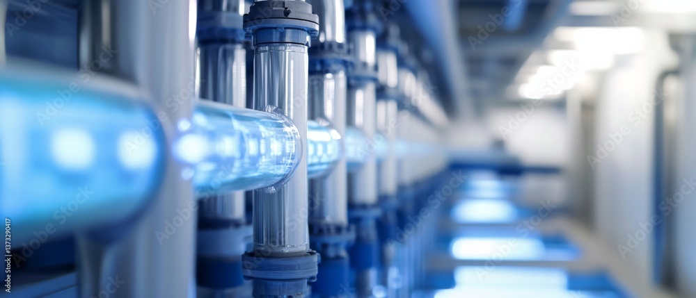 Scientists creating AI powered water quality monitoring systems, high-tech water treatment plant with real-time filtration data and purification analysis, High-tech style Scientists creating AI powered water quality monitoring systems, high-tech water treatment plant with real-time filtration data and purification analysis, High-tech style