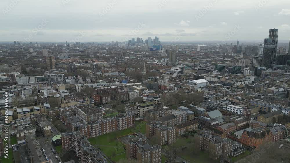 Bird’s eye view of London’s suburbs on an overcast day. Bird’s eye view of London’s suburbs on an overcast day.