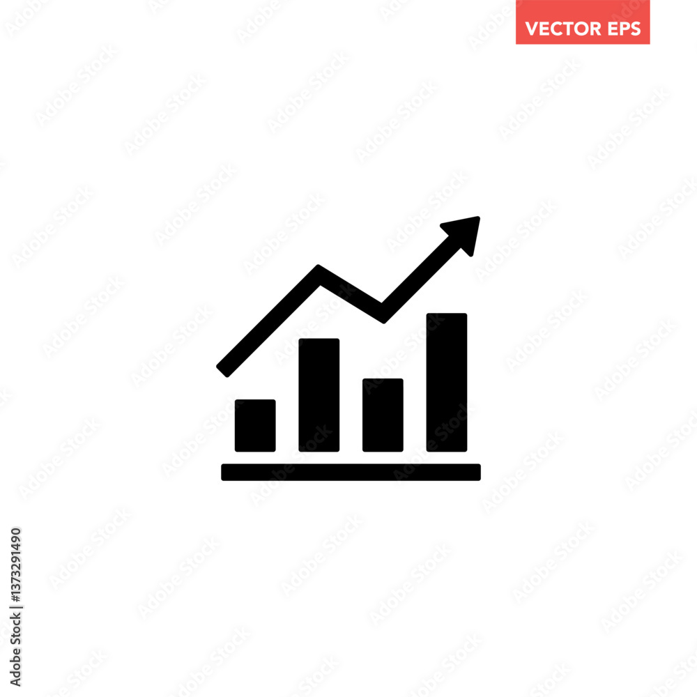 Black single arrow growing up chart graph bars icon, success graph trending upwards flat design interface infographic element for app ui ux web button, vector isolated on white background Black single arrow growing up chart graph bars icon, success graph trending upwards flat design interface infographic element for app ui ux web button, vector isolated on white background