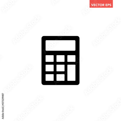 Black single calculator line icon, simple accounting tool flat design pictogram vector for app logo ads web webpage button ui ux interface elements isolated on white background