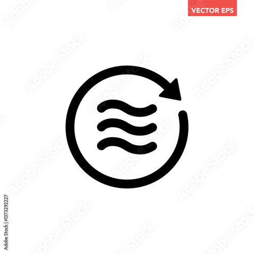 Black single air circulation balance line icon, sustainable wave flow emission flat design infographic pictogram vector for app logo ads web button ui interface elements isolated on white background
