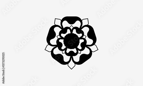 Tudor Rose of England Flower Outline Silhouette: English Heraldic Emblem Vector Illustration