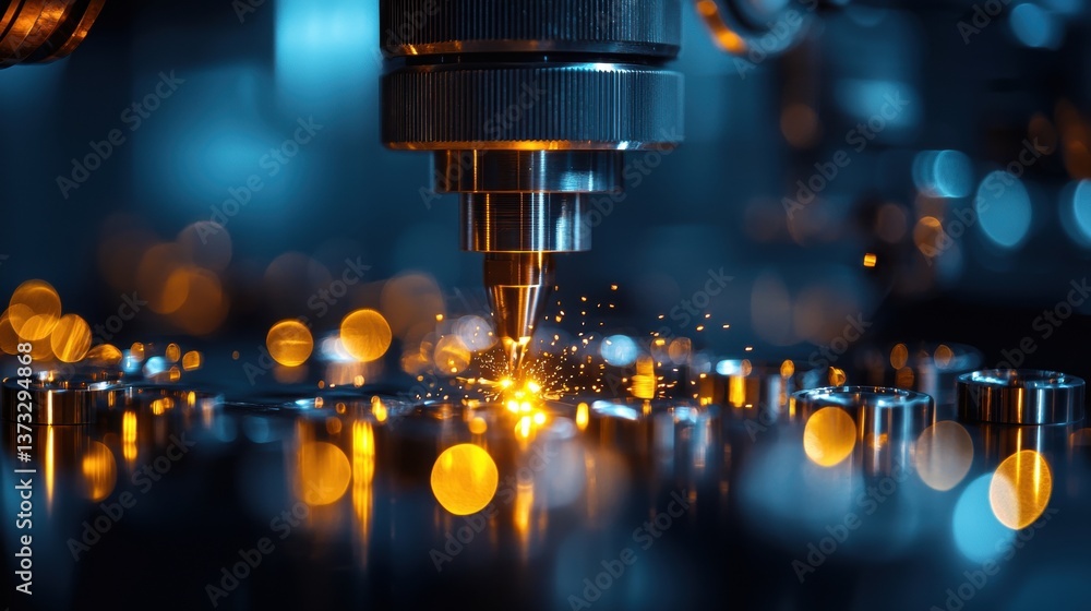 A close-up of a precision laser cutting process, showcasing sparks and intricate machinery in action. A close-up of a precision laser cutting process, showcasing sparks and intricate machinery in action.