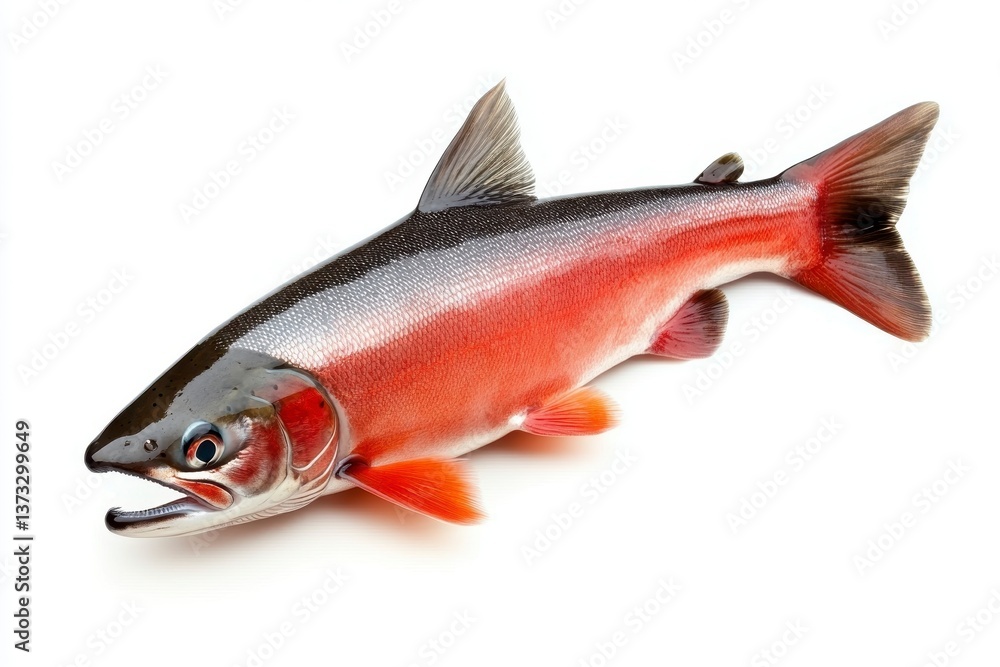 Red And Black Fish Close Up On White Background