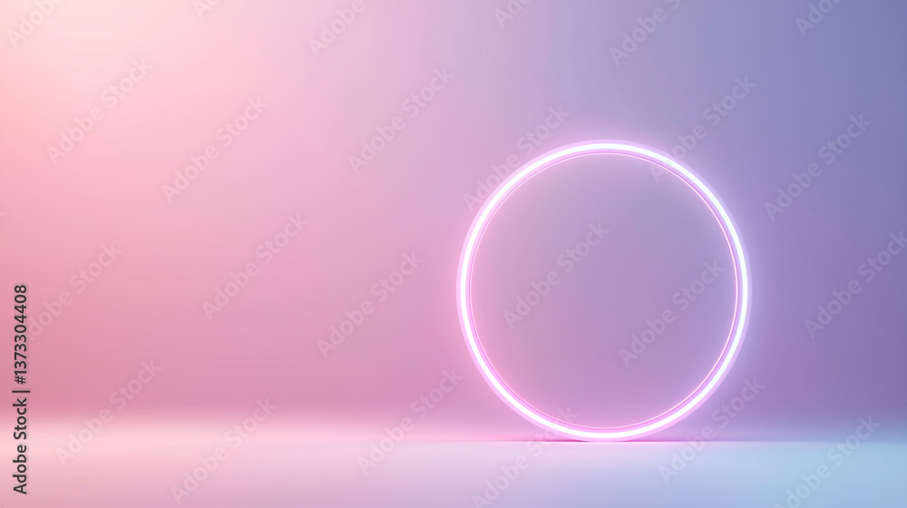Fototapeta premium Glowing Ring: A luminescent circular light illuminates a smooth, gradient background with pastel colors, creating an abstract and modern design.