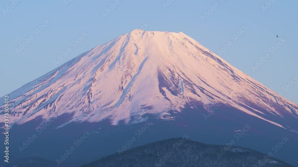 Sunset view of Mount Fuji from lake Shoji, Yamanashi Prefecture, Japan Sunset view of Mount Fuji from lake Shoji, Yamanashi Prefecture, Japan