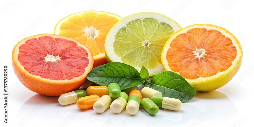 Fototapeta premium Vitamin C Supplements: Citrus Burst of Health - Images of Tablets & Capsules