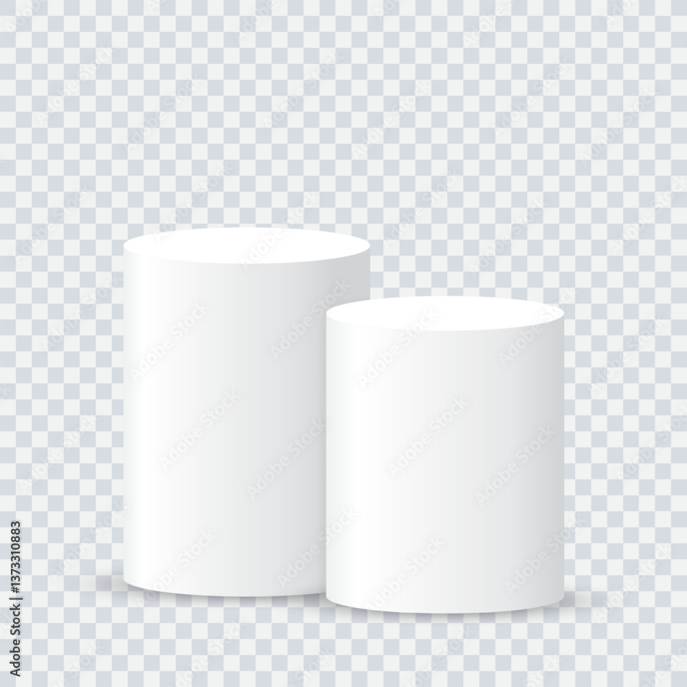 Two white blank podiums stand to show products on transparent background, Vector illustration. Two white blank podiums stand to show products on transparent background, Vector illustration.