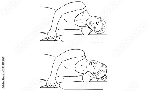 Side-Lying Neck Stretch Exercise Step by Step Line Art Illustration
