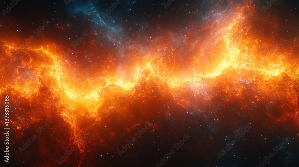 Obraz premium A long orange line in space with stars and a black background