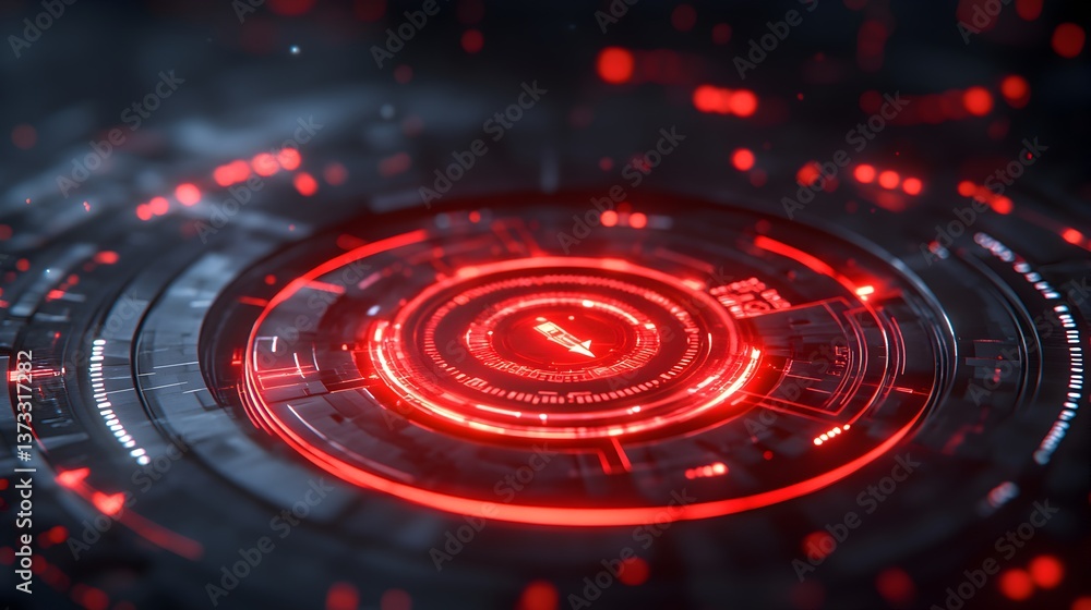 Futuristic red glowing digital interface with circular technology design elements perfect for technological background or sci-fi concept art. Futuristic red glowing digital interface with circular technology design elements perfect for technological background or sci-fi concept art.
