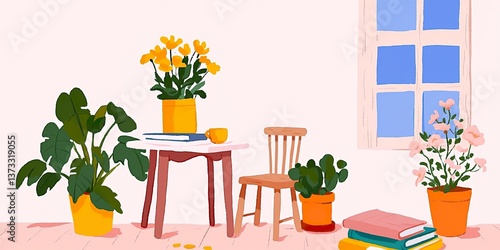 Cozy interior with plants, ...