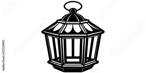 elegant lantern silhouette line art vector