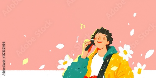 A joyful person singing int...