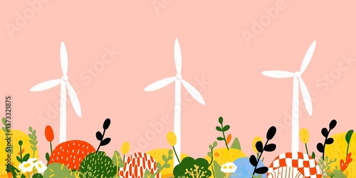 Wind turbines stand in a me...