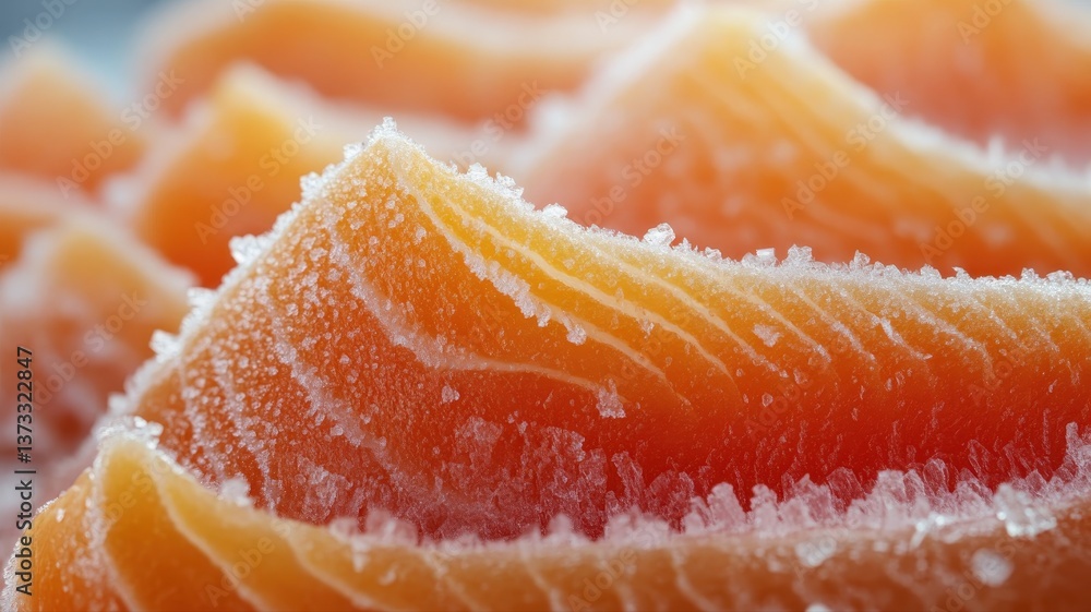 Frosted Salmon Fillets With Textured Surface in Macro Perspective Frosted Salmon Fillets With Textured Surface in Macro Perspective