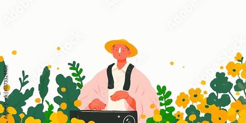 A serene man in a straw hat...