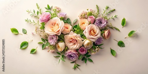 A Delicate Arrangement of Pastel Roses and Flowers Forming a Heart Shape