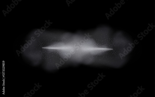 Flat white light with smoke-like edges on black background, digital design.  Abstract glowing effect, soft illumination.  Minimalist graphic, simple color and form.
