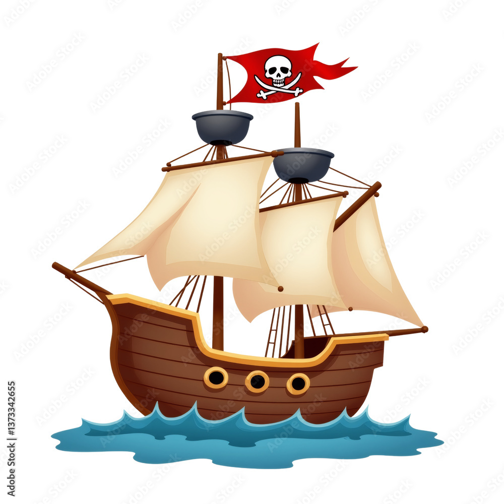 Naklejka premium simple cartoon pirate ship adventure vector illustration transparent background isolated