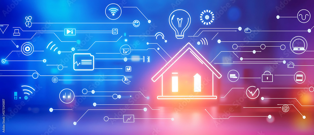 Naklejka premium Smart home innovation digital environment infographic technology sector futuristic view connectivity concepts