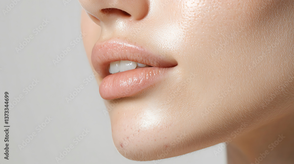 Obraz premium Beauty close-up of smooth lips studio photography professional lighting minimalist background artistic perspective