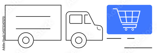 Delivery truck moving toward a shopping cart, symbolizing e-commerce logistics, order fulfillment, and timely delivery. Ideal for retail, shipping, online shopping, commerce, logistics technology