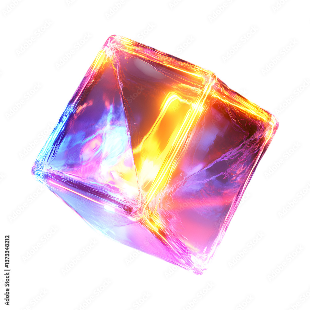 Neon Square Glass Object Isolated on Transparent Background Neon Square Glass Object Isolated on Transparent Background