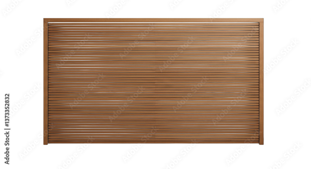 Contemporary wooden garage door with linear design against a seamless white backdrop Contemporary wooden garage door with linear design against a seamless white backdrop